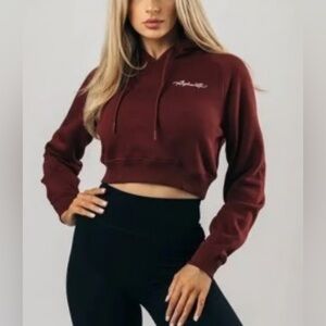 Alphalete Signature Maroon‎ Cropped Fleece Hoodie Small NWT